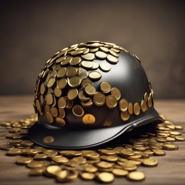 A military helmet overflowing with golden coins, representing tax-free retirement distributions for qualified reservists.