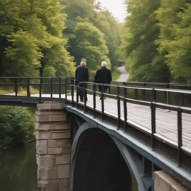 A widow crossing a bridge connecting larger standard deductions for married couples to those of single filers, emphasizing tax benefits for widows and widowers.
