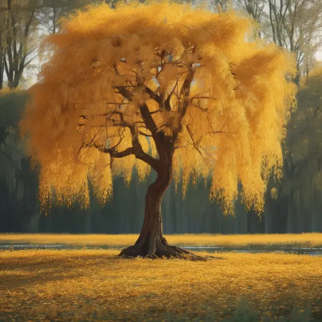 Golden leaves represent inheritance documents falling from a weeping willow tree, illustrating the significance of using qualified disclaimers to minimize tax liabilities.