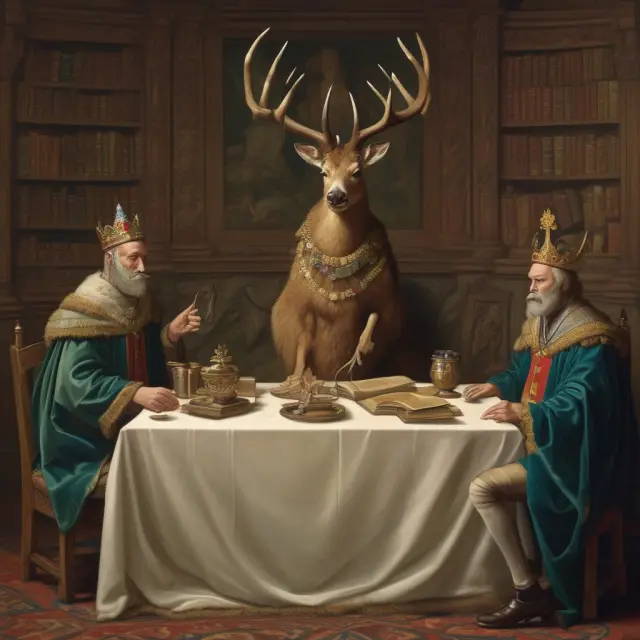 A deer taxidermy presents strategies for institutional investors involving qualified disclaimers to two figures, symbolizing tax planning expertise