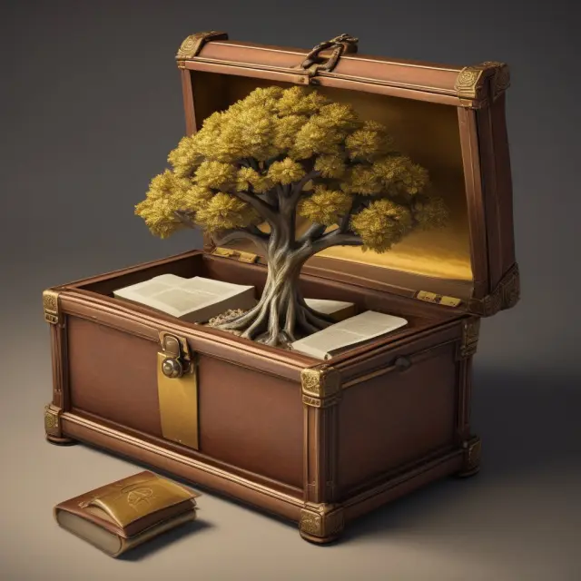 An image of a golden treasure chest symbolizing the Internal Revenue Code (IRC) with Section 401(a) rules opening it to reveal a growing tree representing qualified trusts