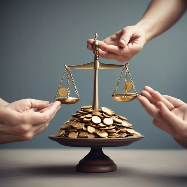 Scale representing fixed and variable annuities, with gold coins symbolizing stability (fixed) and shifting pebbles illustrating flexibility (variable)