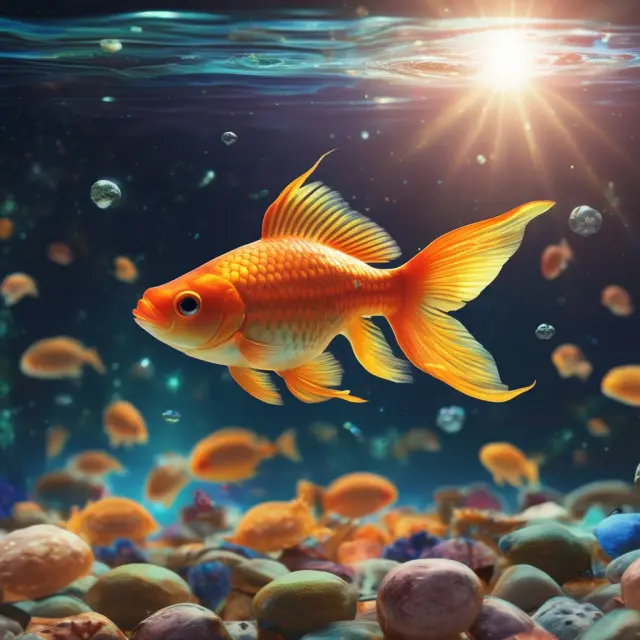 Goldfish swimming amongst various investment instruments like stocks, bonds, or real estate, with one glowing annuity coin symbolizing financial stability and diversification benefits.