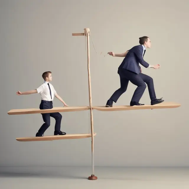 A see-saw with employer-sponsored and individual health insurance coverage representations balanced on either end, representing the choices between group plans and personal policies.