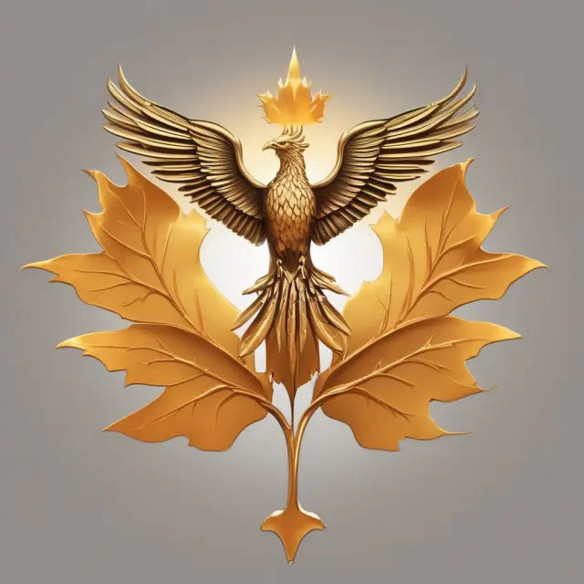 Phoenix rising from a golden maple leaf, symbolizing a Canadian private company