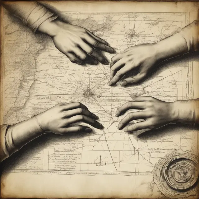 A hand holding a quill pen signs an agreement on an ancient map, representing the importance of a Letter of Intent (LOI) in a qualifying transaction.