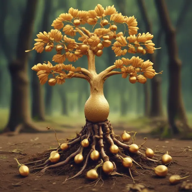 Golden acorns growing on a tree representing the successful completion of qualifying transactions for privately held companies in Canada