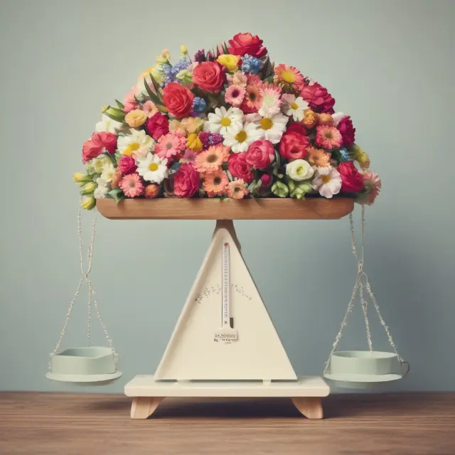 Image of a balance scale with flowers representing paid household expenses, tipping towards fulfilling the 