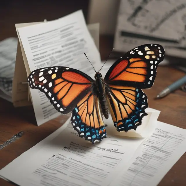 A butterfly emerges from a chrysalis, illustrating a surviving spouse