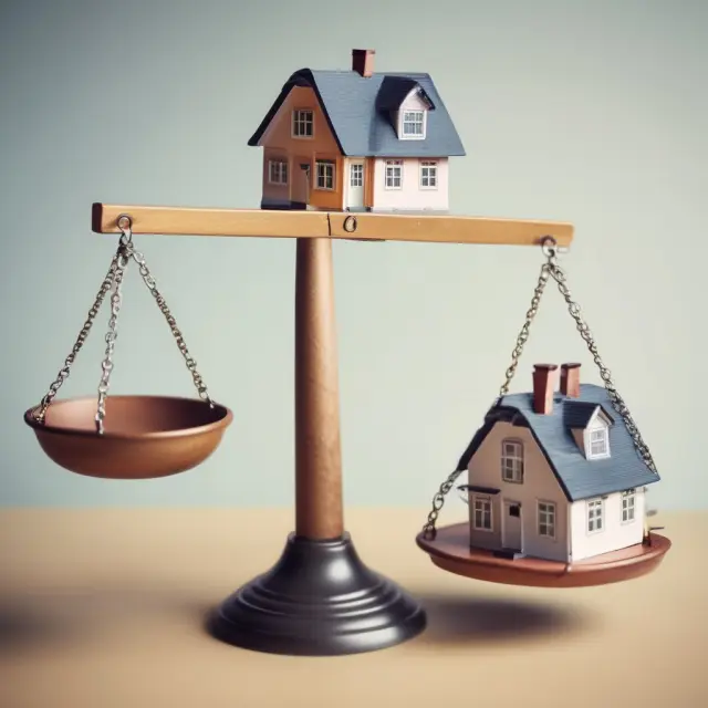 Scales depicting debt-to-income and housing expense ratios, illustrating mortgage approval process