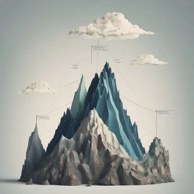 A scale weighs mountainous debt stacks against a flowing river representing income. Balance signifies acceptable debt-to-income ratio.
