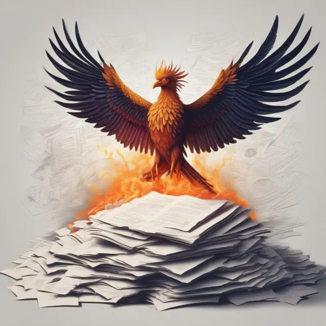 A mythical phoenix arises from a pile of papers, representing the growth of tax-deferred funds over time.