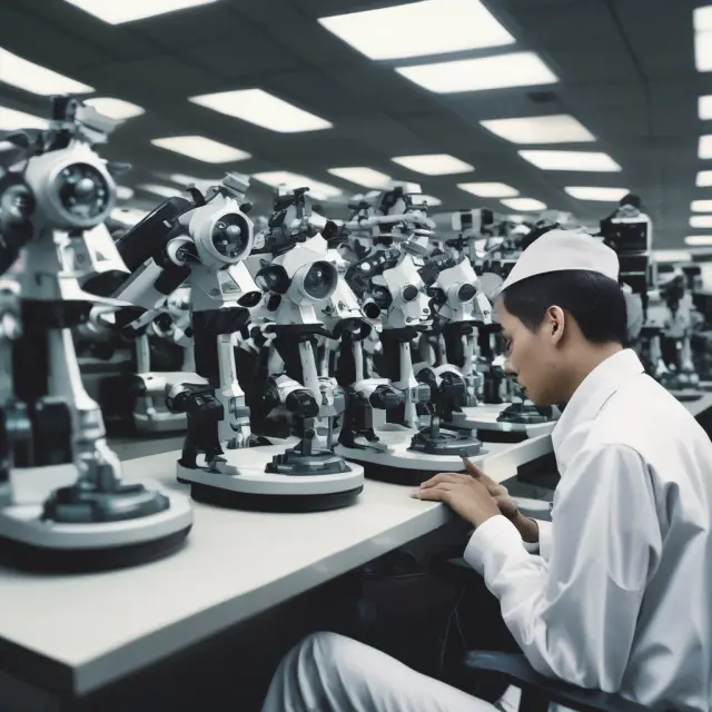 Sentinels meticulously inspecting every produced unit to ensure quality and consistency in manufacturing.