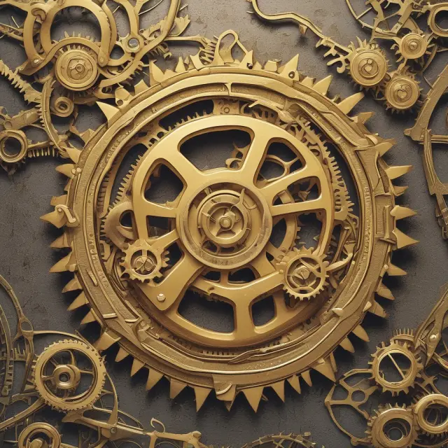 Two golden gears intertwined, symbolizing the connection between Six Sigma and Quality Control.