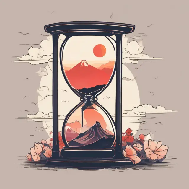 Rising sun overturning a broken hourglass: Symbolizing Japan