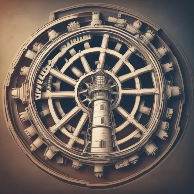 Image of gears representing continuous improvement in quality management, with employees and customers aboard a sailing ship approaching a lighthouse symbolizing ongoing evolution.