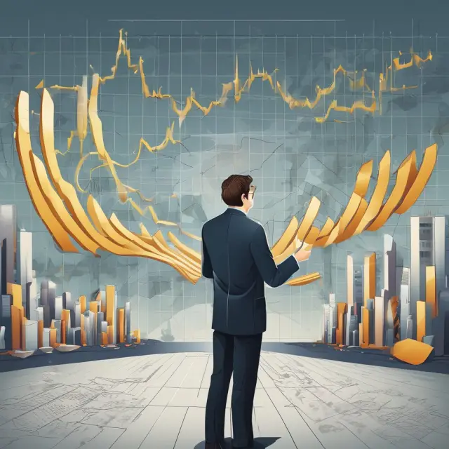 A statistician holds a control chart with a golden stability curve, representing effective quality management in a sea of business chaos
