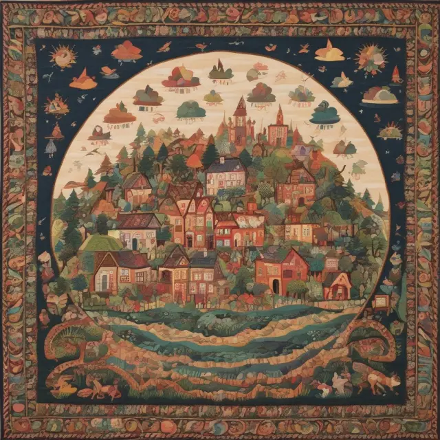 Vibrant tapestry illustrating income, housing, education, relationships, work-life balance, and infrastructure as interconnected threads that define an individual