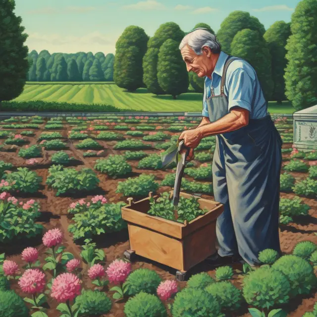 The Federal Reserve as a gardener nurturing economic growth with quantitative easing, symbolized by the planting of financial