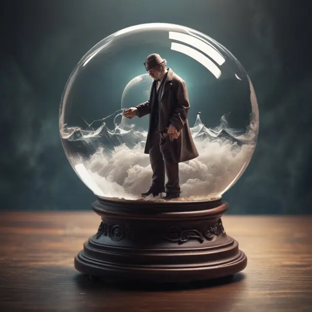 Time traveler examining past price and trading volumes for insightful analysis
