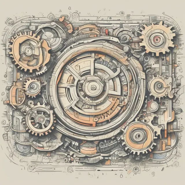 Gears turning in a clockwork model illustrate the role of quantitative analysis in finance, representing index fund creation and algorithmic trading
