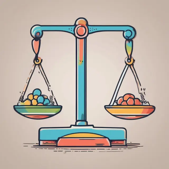 A balance scale holds two sides labeled