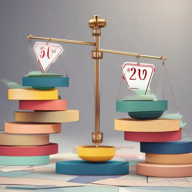 Image of expanding business scales with arrows depicting profit margins, supported by stacked price tags symbolizing quantity discounts