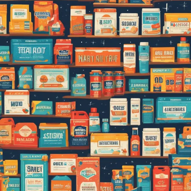 A constellation formed by Walmart, Costco, Amazon Prime, and Dollar Shave Club symbols, symbolizing their impact on quantity discounting success