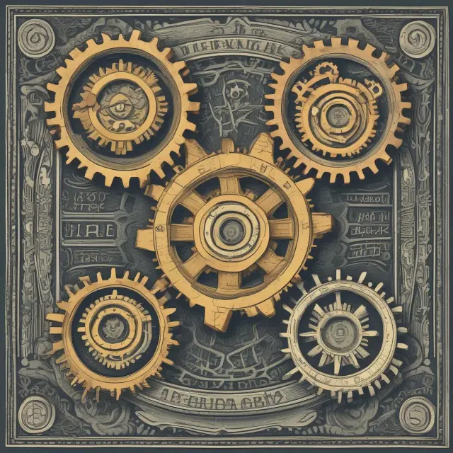Three interconnected gears represent monetarist focus on money supply, Keynesian interest rates, and dynamic theories