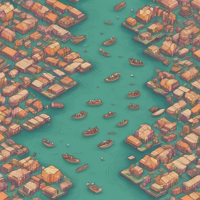 A river flowing with goods, influenced by price levels and technological currents