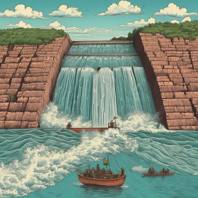 Price ceiling represented as a dam, controlling the flow of goods or services in the market