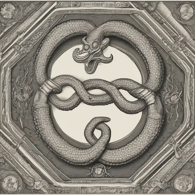 Two serpents exchange gold coins representing different currencies in a quanto swap transaction