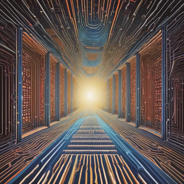 An image depicting quantum qubits precariously balancing on a ledge, surrounded by classical bits, emphasizing the delicate balance between coherence and error in quantum computing