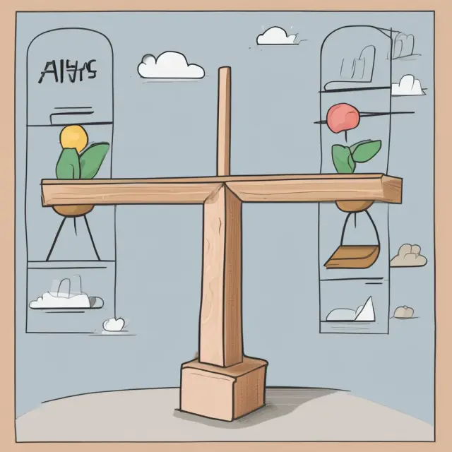 A balanced seesaw with four quadrants representing Q1 through Q4, symbolizing the process of evaluating quarterly growth advantages and challenges.