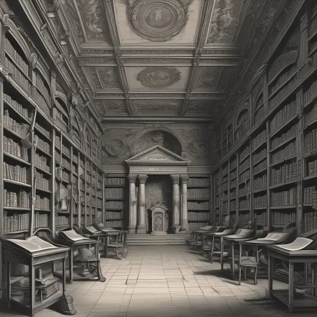 An ancient library filled with books symbolizing quarterly reports waiting to be explored by investors