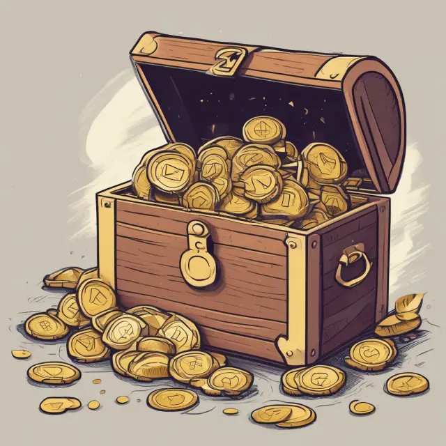 Golden coins representing quarterly earnings flowing into a treasure chest, emphasizing the importance of fiscal quarters in financial planning