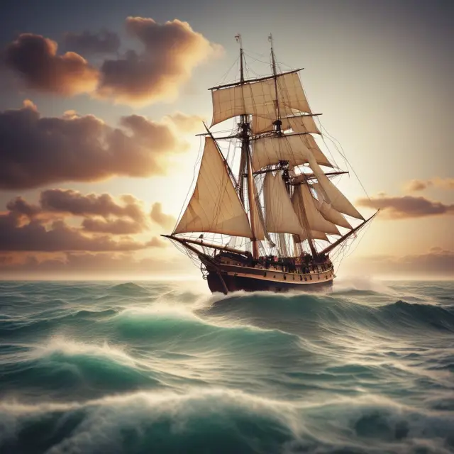 An image of an elegant sailing ship navigating through economic waves, symbolizing the external factors that affect a company