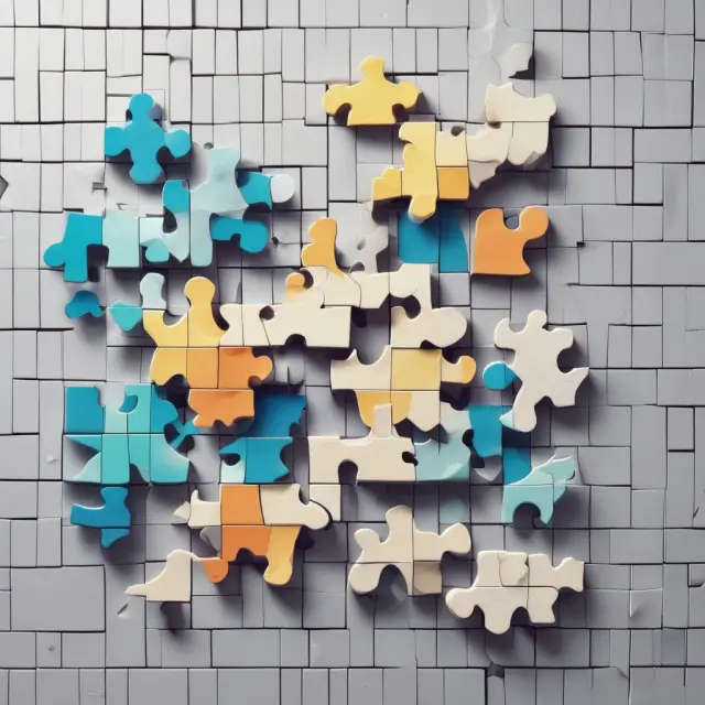 Mosaic of quarterly financial reports creating a revenue growth graph, highlighting trends and patterns