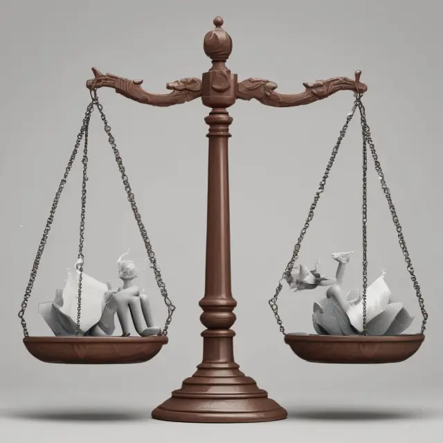 A scale balanced between two sides representing the advantages and disadvantages of quasi contracts, with a blindfolded figure holding scales to symbolize justice.