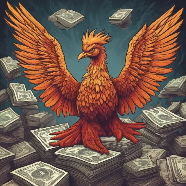 A phoenix rising from a pile of financial statements, symbolizing the benefits and controversy of a quasi-reorganization