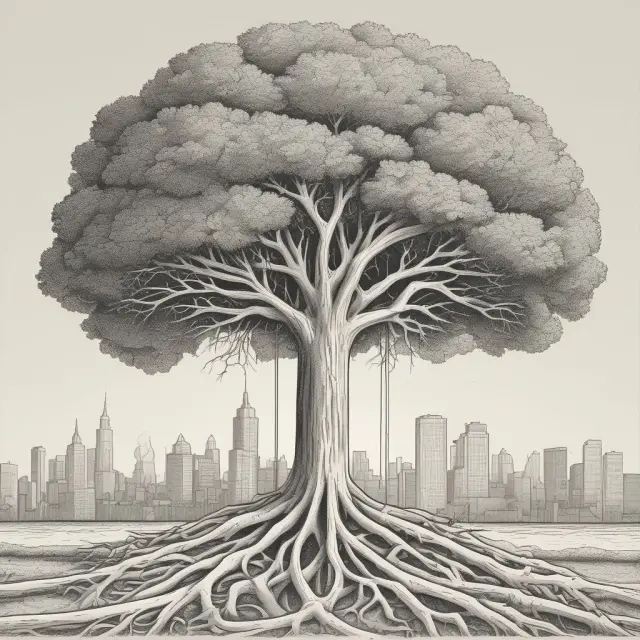 An image of a tree symbolizing the relationship between government funding sources and quasi-public corporations.