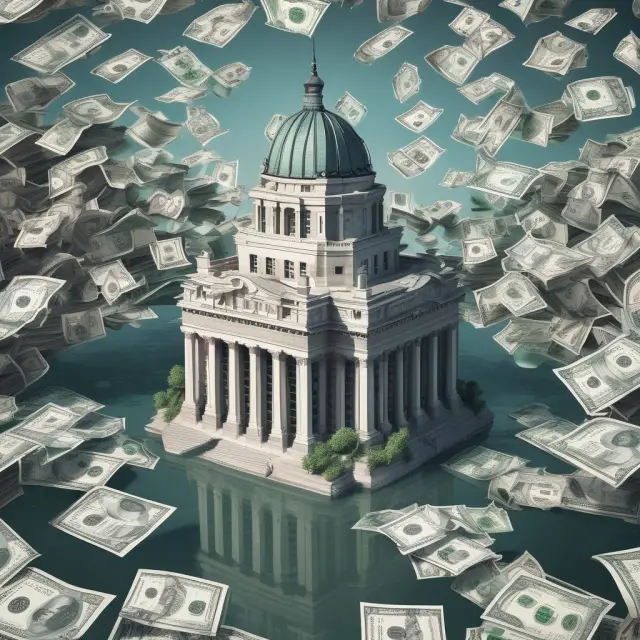 Insurance company with solid quick liquidity ratios represented as a towering castle surrounded by a moat of cash and easily accessible assets.