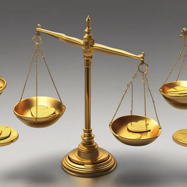 Two golden scales balance quick assets and current assets, illustrating a liquidity analysis in finance