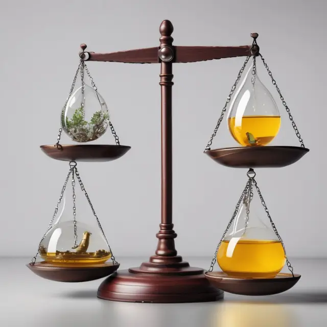 Liquid assets on a balance scale, opposing potential risks
