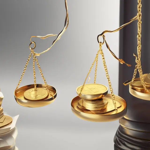 Gold scales with balance of coins representing cash and net receivables, demonstrating the calculation of quick ratio