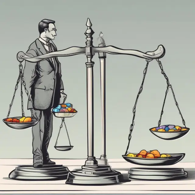 Institutional investor assessing quick ratio: Balanced scale for advantages, weighted scale for limitations