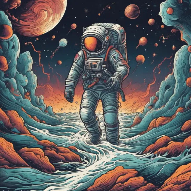 An astronaut exploring a starry universe with a quick ratio dashboard guiding their path towards a balanced short-term liquidity position