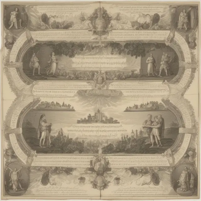 An image of two timelines merging: one marked with Latin phrases, the other featuring Italian coins or a Quidhampton paper mill