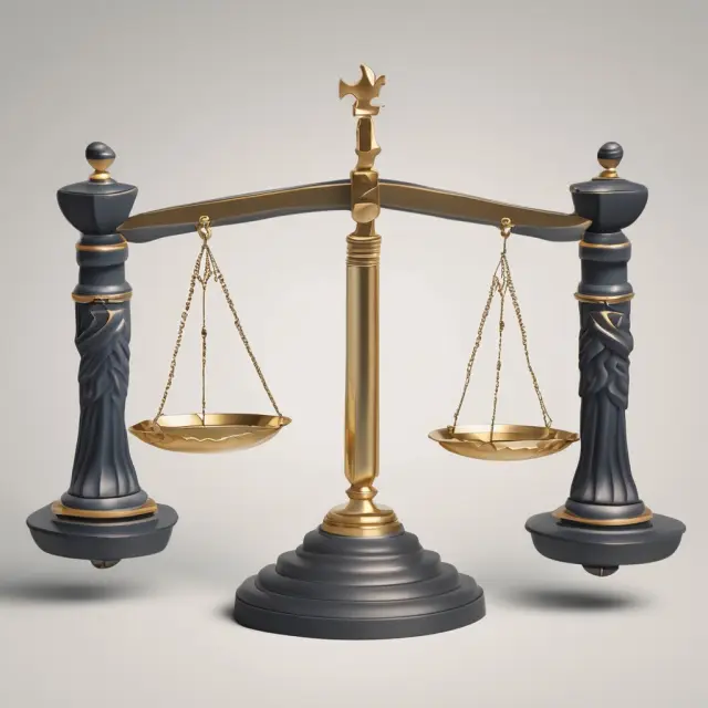 Scales symbolize justice, while parties exchange contracts, highlighting quid pro quo arrangements from a legal viewpoint.