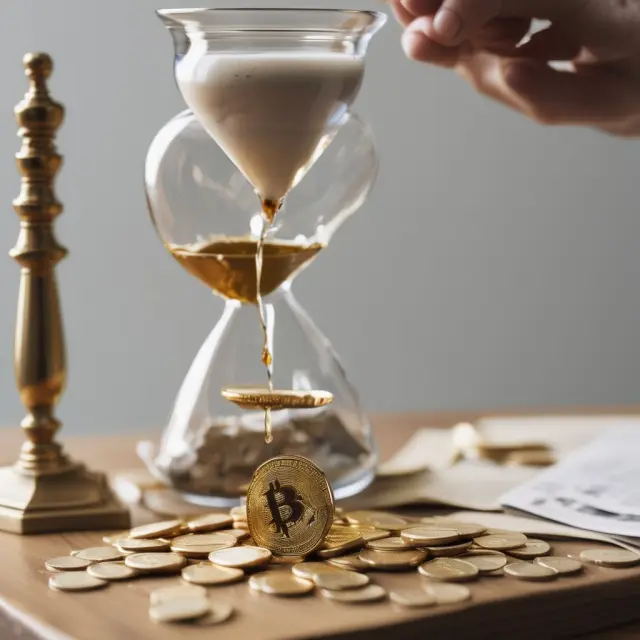 Gold coins representing QUIDs interest payments filling an hourglass, demonstrating the regularity of quarterly income and tax implications